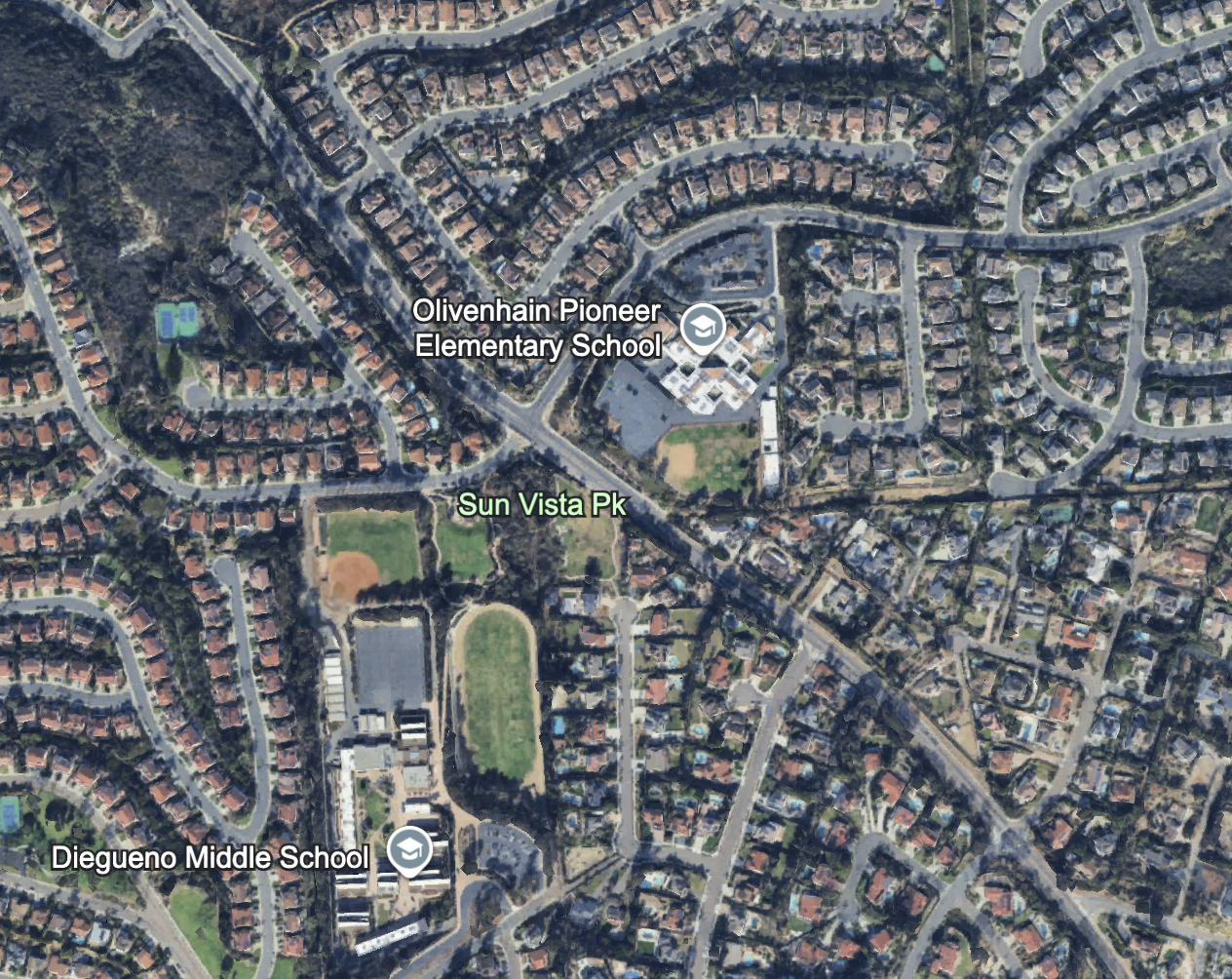 Aerial neighborhood map with the listing block outlined